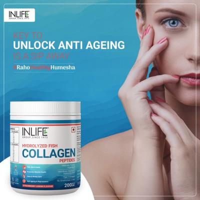Inlife Hydrolyzed Fish Collagen Powder - Strawberry Lemon 200 g - Hair & Skin