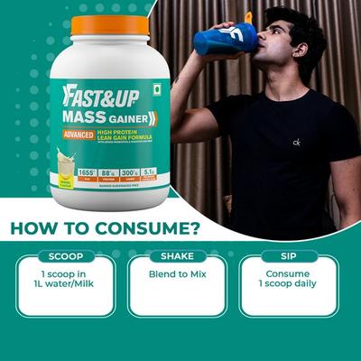 Fast&Up Mass Gainer Protein Powder - Banana Flavour 3000 gm - Whey Proteins
