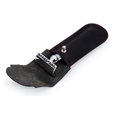 Pink Woolf Genuine Leather Razor Cover - Black - Pre & Post Shaves