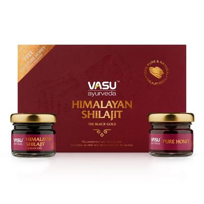Vasu Ayurveda Himalaya Shilajit Resin - The Black Gold 20 gm + Free Pure Honey 30 gm - Speciality Medicines