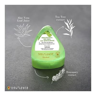 Soulflower Herbal Brightening Oil Free Gel Moisturizer -Tea Tree & Aloevera 100 ml - Lotions & Creams