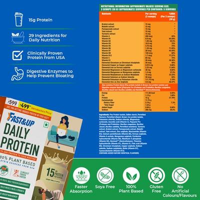 Fast&Up Daily Protein Powder - Creamy Vanilla Flavour 150 gm - Workout Essentials