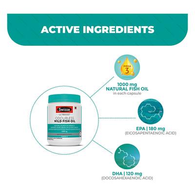 Swisse Ultiboost Odourless Wild Fish Oil 1000 mg Capsule 200's - Omega Fish Oil Fatty Acids