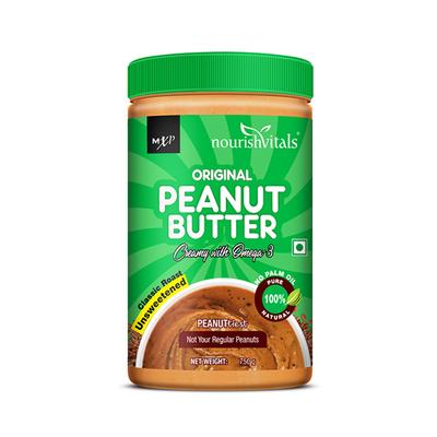 NourishVitals Original Peanut Butter (Creamy with Omega-3) - Unsweetened 750 gm - Nutritional Bars