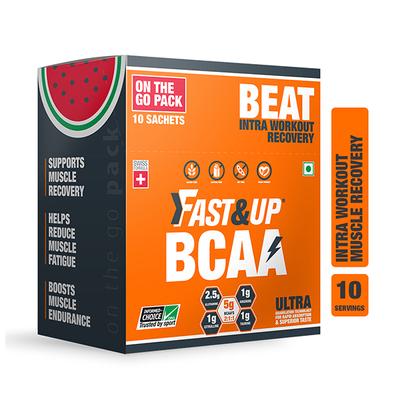 Fast&Up BCAA On The Go Supplement Powder - Watermelon Flavour (Pack of 15 gm x 10 Sachets) - Bcaa Supplements