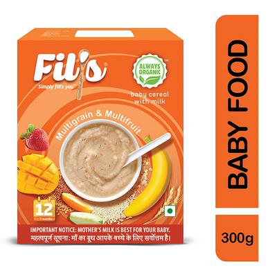 Fil's Organic Baby Cereal With Milk, Multi Grains & Multi Fruits (2-24 Months) 300 gm - Baby And Infant Supplements