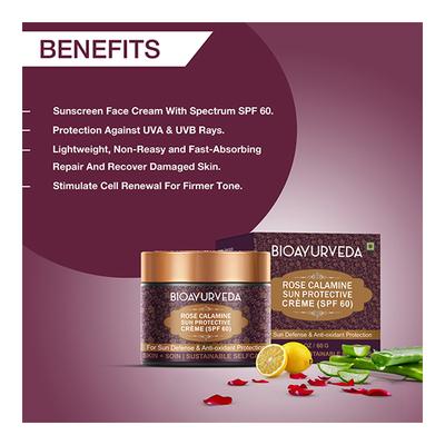 Bioayurveda Rose Calamine Sun Protective (SPF 60) Face Creme 60 gm - Face Sunscreen