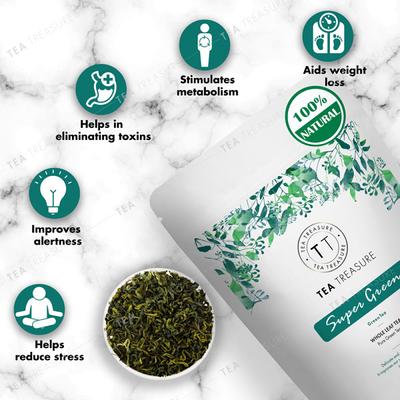 Tea Treasure Whole Leaf Green Tea Leaves - Super Green 50 gm (Pouch) - Teas