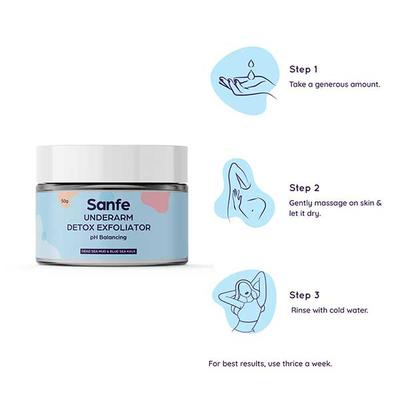 Sanfe Underarm Detox Exfoliator Cream - Dead Sea Mud & Blue Sea Kale 50 gm - Scrubs & Exfoliants