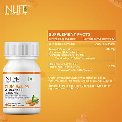 INLIFE Curcumin 95 Advanced 500 mg Vegetarian Capsule 60's - Herbal Dietary Supplement