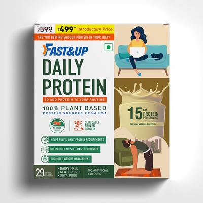 Fast&Up Daily Protein Powder - Creamy Vanilla Flavour 150 gm - Workout Essentials