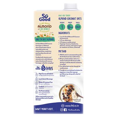 So Good Plant-Based Almond & Coconut Beverage - Unsweetened 1 Litre - Herbal Dietary Supplement