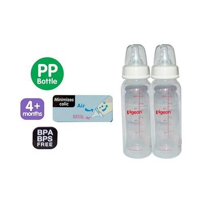 Pigeon Flexible PP Nursing Bottle with Round Base Nipple (M) - White (Pack of 2 x 240 ml) - Feeding & Nursing