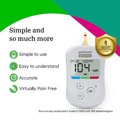 OneTouch Verio Flex Blood Glucose Monitoring System (Free 10 Test Strips + Lancing Device + 10 Lancets) - Blood Glucose Monitors/Strips