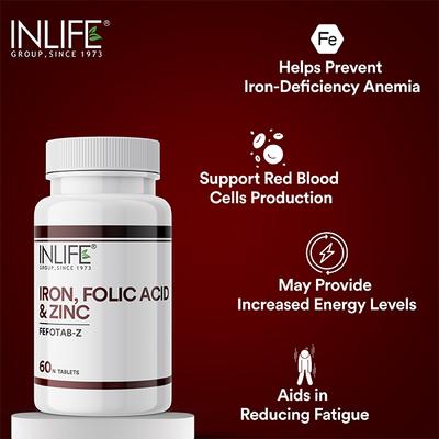 Inlife Iron Folic Acid Zinc FEFOTAB-Z Tablets 60's - Calcium And Minerals