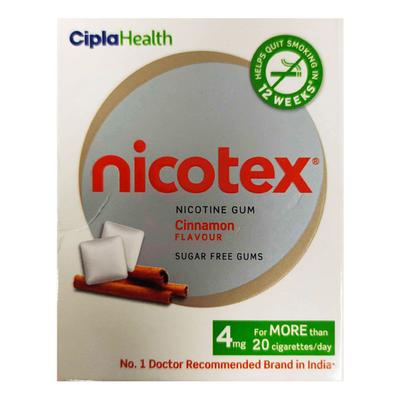 NICOTEX CINNAMON FLAVOUR SUGAR FREE 4mg Chew Gum 12's - Smoking cessation