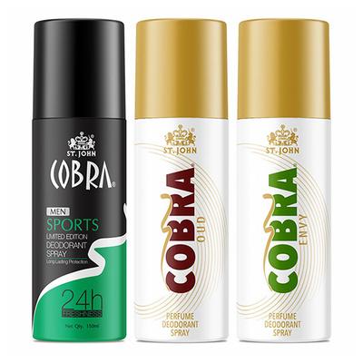 St. John Sports Limited Edition Deodorant Spray 150 ml + Cobra Oud Deodorant Spray 150 ml + Cobra Envy Deodorant Spray 150 ml - Men Deodorants/Roll-Ons