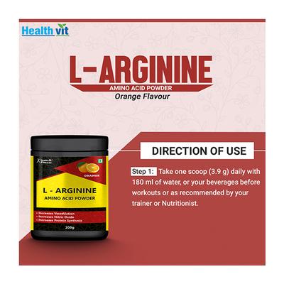 Healthvit Fitness L-Arginine Amino Acid Powder - Orange Flavour 200 gm - Amino Acids