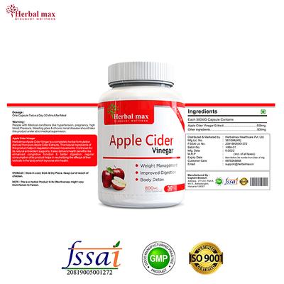 Herbal Max Apple Cider Vinegar Dietary Supplement 800 mg Capsule 30's - Apple Cider Vinegar - Acv