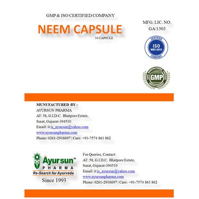 Ayursun Neem Capsule 50's - Pure Herbs