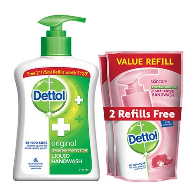 Dettol Liquid Handwash - Original 200 ml + Free Dettol Liquid Handwash Refill - Original (Pack of 2 x 175 ml) - Hand Sanitizer