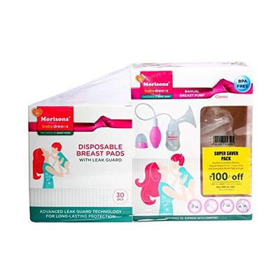 J.L.Morison baby dreams Super Saver Pack (Manual Breast Pump Classic Pink + Disposable Breast Pad 30's) - Breast Pump
