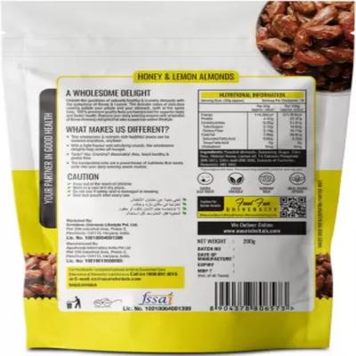 NourishVitals Honey Lemon Almonds Roasted Snacks 200 gm - Nutritional Bars
