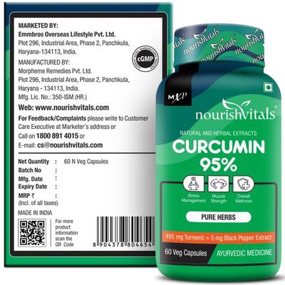NourishVitals Curcumin 500 mg Veg Capsule 60's - Herbal Dietary Supplement