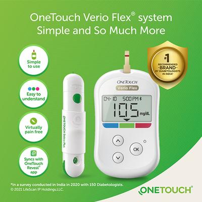 OneTouch Verio Flex Combo Pack (Glucometer 1's + Test Strip 50's + Delica Plus Lancet (Pack of 2 x 25's)) - Blood Glucose Monitors/Strips