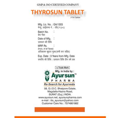Ayursun Thyrosun Tablet (Pack of 5 x 30's) - Speciality Medicines