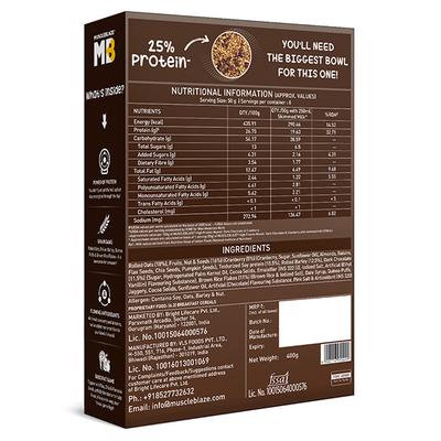 MuscleBlaze High Protein Muesli Mix - Dark Chocolate & Cranberry 400 gm - Nutritional Bars
