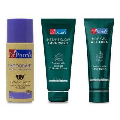 Dr Batra's Instant Glow Face Wash 200 gm + Wet Look Hair Gel 100 gm + Deodorant 100 gm - Personal Care (Ayush)