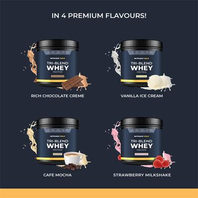 Nutrabay Gold Tri-Blend Whey Protein Powder - Rich Chocolate Cream Flavour 500 gm - Whey Proteins