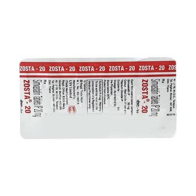 Zosta 20mg Tablet 10'S - High Cholesterol-Dys