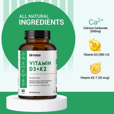 Nirvasa Vitamin D3 + K2 Tablet (Pack of 4 x 60's) 1's - Multi-Vitamins