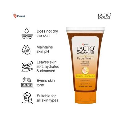 Lacto Calamine Vitamin C Face Wash with Aloe Vera & Niacinamide for Bright and Glowing Skin 100ml 3's - Face Wash & Cleansers