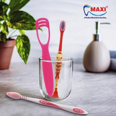 MAXI Oral Care Family Combo Pack - Soft (Oval Grip 2's + Goldie Junior 2's + Tongue Cleaner-No.1 2's) - Toothbrushes