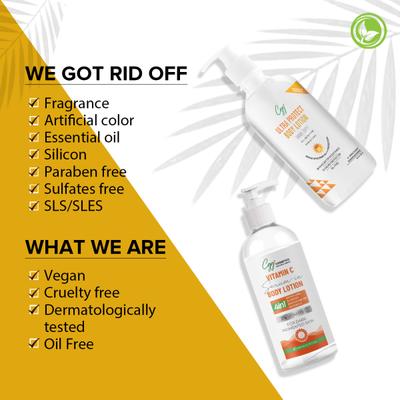 CGG Cosmetics 2% Vitamin C Serum In Body Lotion 200 ml + CGG Cosmetics Ultra Protect Body Lotion SPF 50 Broad Spectrum PA+++ Protection 200ml (Combo Pack) 400 ml - Lotions & Creams