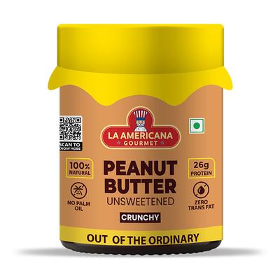 La Americana Gourmet Peanut Unsweetened Butter - Crunchy 350 gm - Nutritional Bars