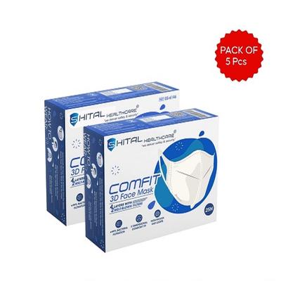 Shital Comfit 3D Face Mask - White (Pack of 5) - Face Mask