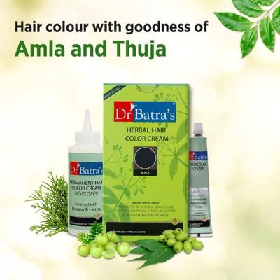 Dr Batra's Dandruff Cleansing Shampoo 100 ml + Conditioner 200 ml + Anti-Dandruff Hair Serum 125 ml + Hair Fall Control Oil 200 ml + Herbal Hair Color Cream - Black - Hair Treatment