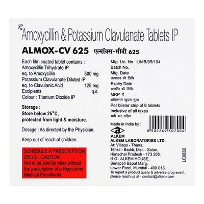 ALMOX CV 625mg Tablet 6's - Bacterial Infections-Pen