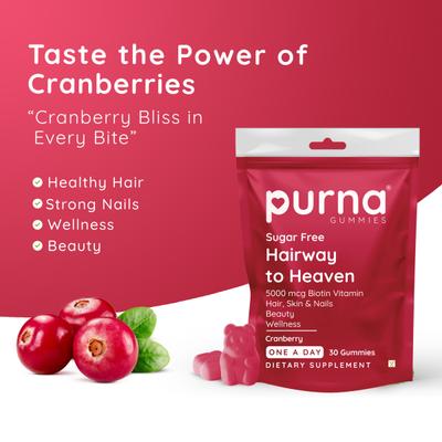Purna Gummies Sugar Free Biotin Cranberry Flavour Gummy for Hair, Nails and Skin, 1 Daily 30's - Hair & Skin