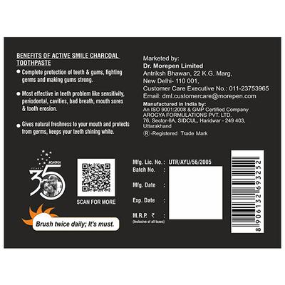Dr. Morepen Active Smile Charcoal Toothpaste - Mint 100 gm - Toothpaste