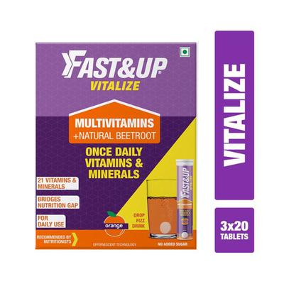 Fast&Up Vitalize Multivitamin Beetroot Effervescent Tablet - Orange Flavour (Pack of 3 x 20's) - Multi-Vitamins