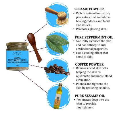 Essentia Extracts Face & Body Exfoliating Scrub - Sesame,Peppermint & Coffee 100 gm - Scrubs & Exfoliants