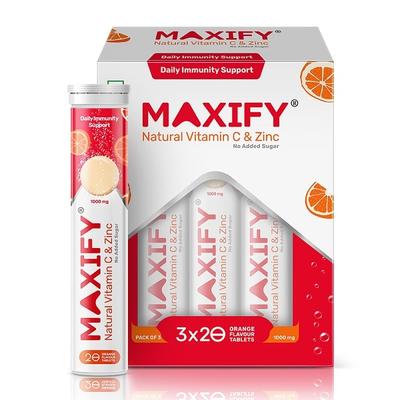 Maxify Natural Vitamin C & Zinc Effervescent Tablet (Pack of 3 x 20's) - Multi-Vitamins