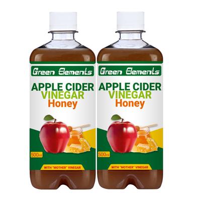 Green Elements Apple Cider with Mother Vinegar - Honey (Pack of 2 x 500 ml) - Apple Cider Vinegars