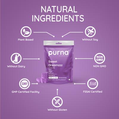 Purna Gummies Melatonin Wild Berry Flavor Gummies for Sleep Well and Reduced Stress 30's - Mental Health