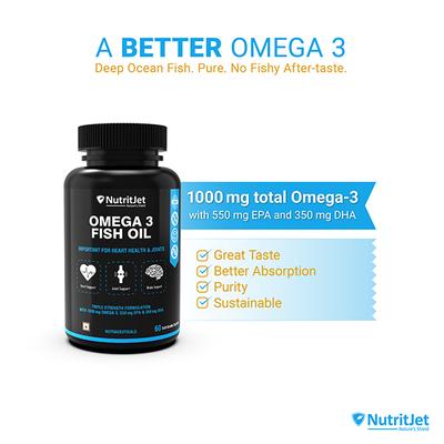 NutritJet Omega 3 Fish Oil Soft Gel Capsule 60's - Omega Fish Oil Fatty Acids
